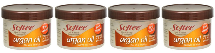 Lot Of 4 Jars Of Softee Argan Oil Hair And Scalp Conditioner 3 Oz Each Jar