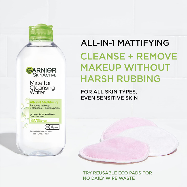 Garnier Micellar Water For Oily Skin Facial Cleanser And Makeup Remover Mattifying For All Skin Types Vegan Cruelty Free 13.5 Fl Oz 400Ml 1