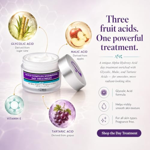 Dinur Cosmetics Glyco Complex Day Treatment Lightweight Moisturizing Cream With Glycolic Acid Exfoliating And Hydrating Formula For Smoother