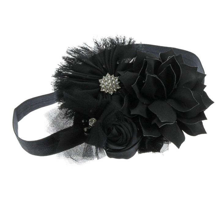 My Lello Headband Shabby Fabric Flower Cluster Baby Infant Toddler Girl Stretchy Elastic Black