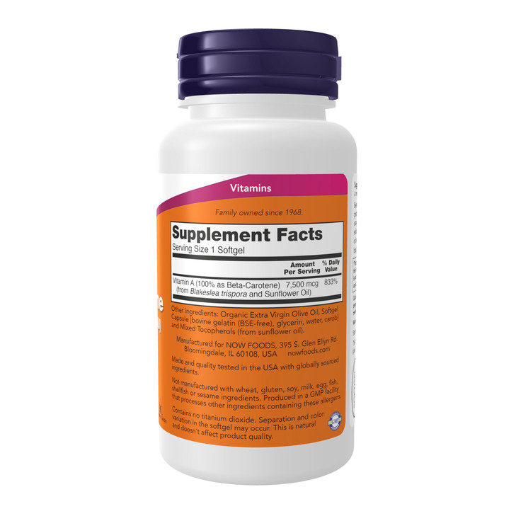 NOW Foods Supplements, Natural Beta Carotene 25,000 IU, Essential Nutrition, 90 Softgels