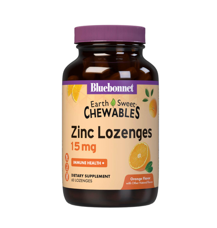 Bluebonnet Nutrition Earthsweet Zinc Lozenges 15mg Chewables, Plus 100mg of Vitamin C, Soy-Free, Gluten-Free, Kosher Certified, Dairy-Free, Vegan, Or