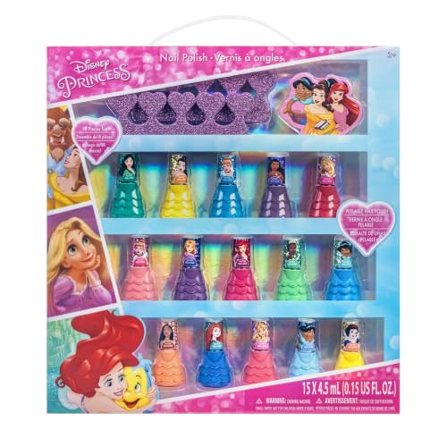 Disney Princess Nail Polish Set 15 Piece Peel Off With Toe Spacers