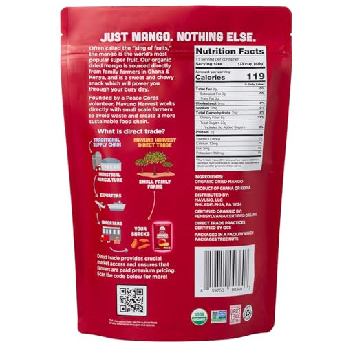 Mavuno Harvest Organic Dried Mango No Sugar Added 1 Lb Resealable Bag