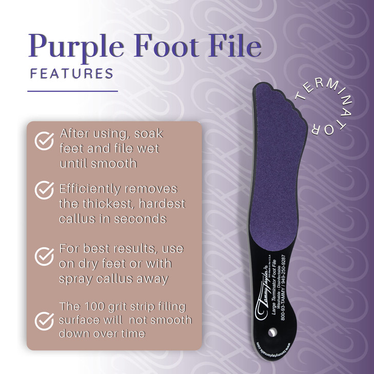 Tammy Taylor Foot File Callus Remover for Soft Feet, Purple Terminator Large Foot Scrubber & Dead Skin Remover, in Shower Foot Buffer for Wet and Dry