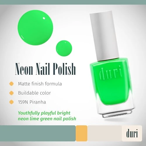 Duri 159N Piranha Neon Lime Green Nail Polish Matte Finish Quick Drying 0.45 Fl Oz
