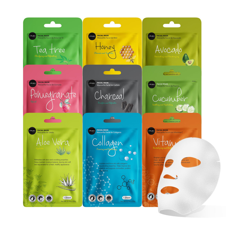 Celavi Korean Face Mask Sheet Set Facial Spa Masks 9 Pack