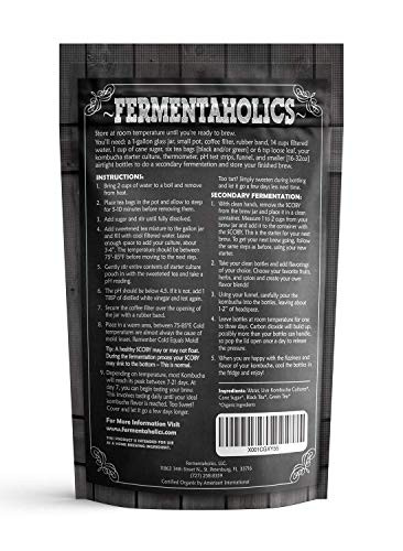 Fermentaholics Organic Kombucha Scoby With Twelve Ounces Of Starter Tea Live Starter Culture Makes A One Gallon Batch 1.5 Cups Of Strong