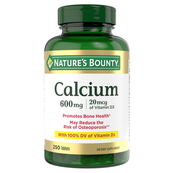 Nature's Bounty Calcium Carbonate & Vitamin D, Supports Immune Health & Bone Health, 600mg Calcium & 800IU Vitamin D3, 250 Tablets