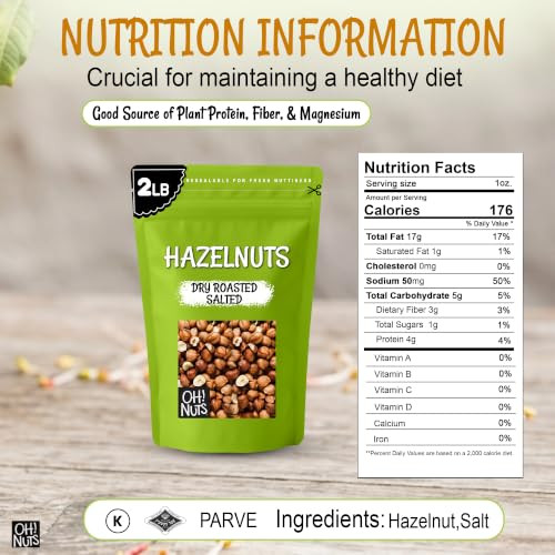 Oh Nuts Hazelnuts Filberts Dry Roasted Salted 2 Lb Whole Nuts