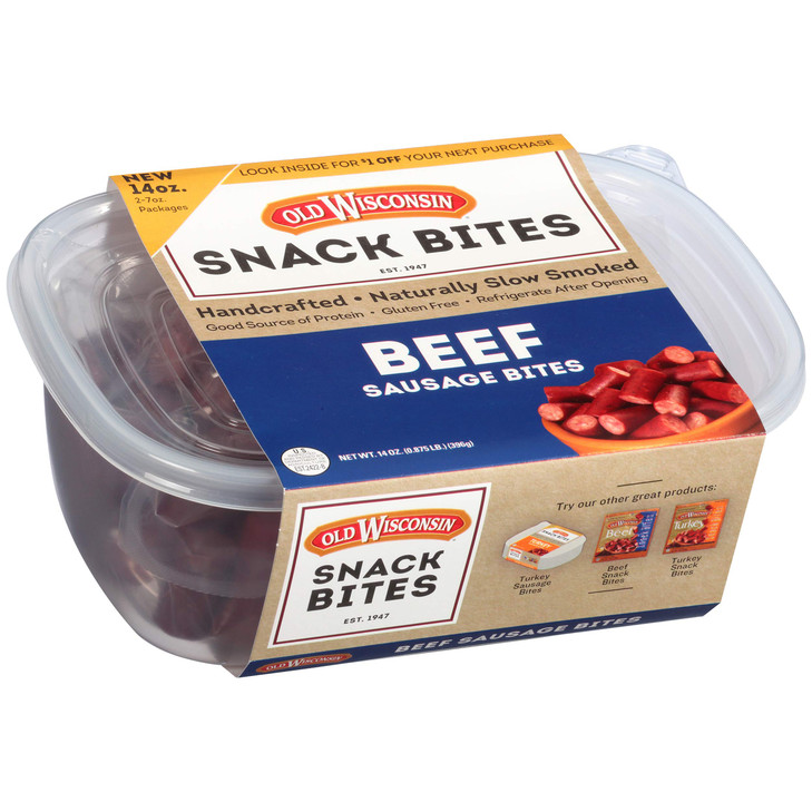 Old Wisconsin Beef Sausage Snack Bites Naturally Smoked Ready To Eat High Protein Low Carb Keto Gluten Free 14 Ounce Resealable Tub