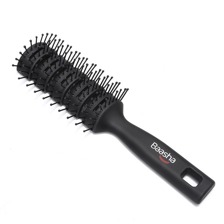 Baasha Hair Brush Vented Brush For Blow Drying Mens Short Hair Brush With Ball Tipped Bristles Best For Wet Or Dry Hair Black