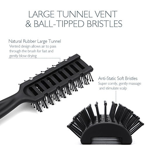 Baasha Hair Brush Vented Brush For Blow Drying Mens Short Hair Brush With Ball Tipped Bristles Best For Wet Or Dry Hair Black