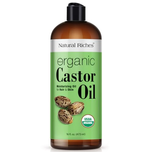 Natural Riches Usda Organic Castor Oil Cold Pressed For Dry Skin Hair Loss Dandruff Hair Growth And Thicker Eyelashes And Eyebrows 16 Fl. Oz