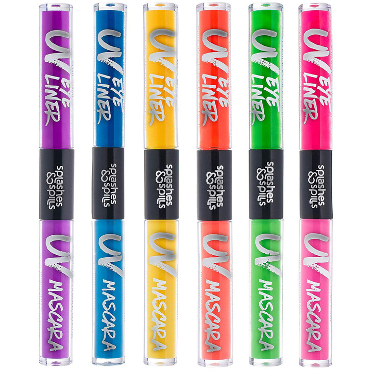 Uv Blacklight Glow Eyeliner And Mascara Duo 6 Color Variety Pack 6Ml Day Or Night Stage Clubbing Or Costume Makeup By Splashes And Spills
