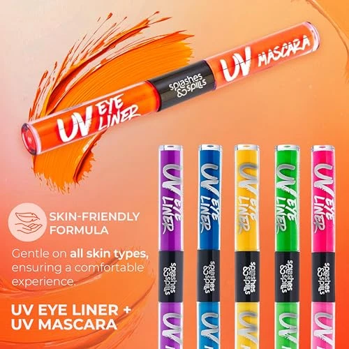 Uv Blacklight Glow Eyeliner And Mascara Duo 6 Color Variety Pack 6Ml Day Or Night Stage Clubbing Or Costume Makeup By Splashes And Spills