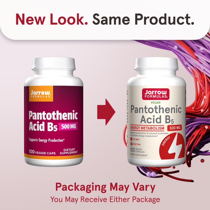 Jarrow Formulas Pantothenic Acid B5 500 mg, Dietary Supplement, Vitamin B5 for Adrenal Hormone Support and Cellular Energy Metabolism, 100 Veggie Cap