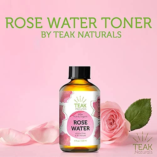 Teak Naturals Rose Water Toner 100 Percent Organic Natural Moroccan Rosewater Chemical Free 4 Oz