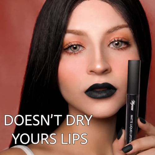 Mynena Jet Black Long Lasting Waterproof Matte Liquid Lipstick Linda