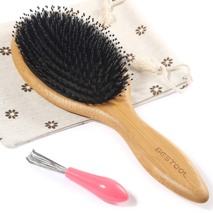 Bestool Hair Brush Boar Bristle Hair Brushes Natural Bamboo Wooden Cushion Massage Anti Static Large Paddle Hairbrush For Women Men And Kid