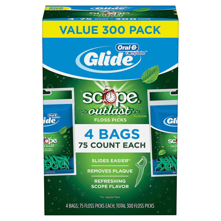 Glide Oral B Floss Picks Plusx 40Mm Outlast Long Lasting Mint 4 Pack Of 75