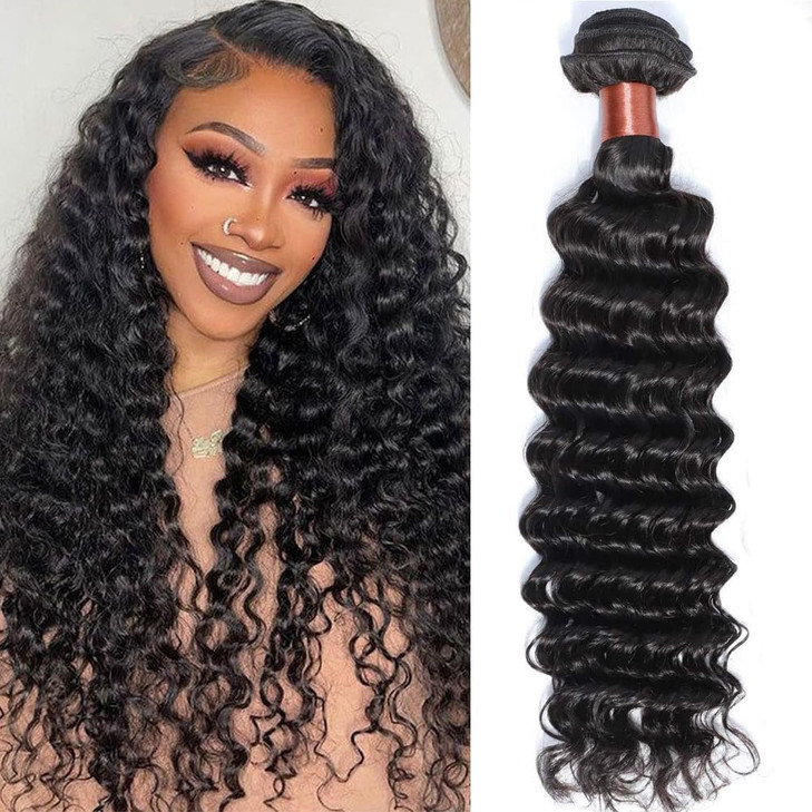 Blackmoon Hair Deep Wave Human Hair Bundles 100 Percent Human Hair 100G Bundles 20 Inches Curly Bundle Human Hair Double Weft Natural Black