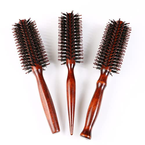 Healthcom 3 In 1 Premium Brush Set For Women And Men Natural Boar Bristle Round Hair Brush Nylon Pin Styling Brush Wooden Comb For Drying