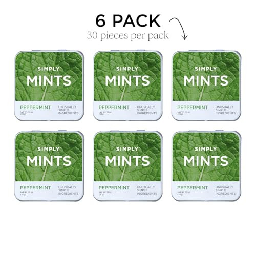 Simply Peppermint Breath Mints 6 Tins 30 Each Sweetened By Cane Sugar