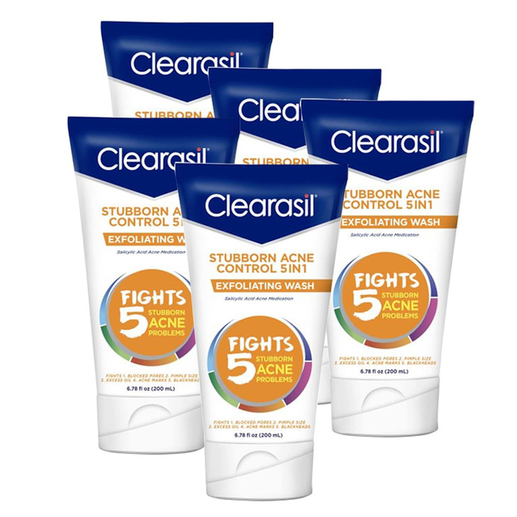 Clearasil Stubborn Acne Control 5In1 Exfoliating Wash 6.78 Fl. Oz. Reduces Blocked Pores Pimple S Pack Of 5 6.78 Fl Oz Pack Of 5