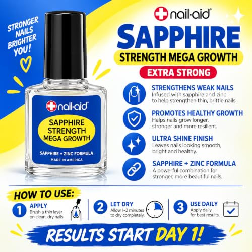 Nail Aid Sapphire Strength Mega Growth Extra Strength Nail Hardener With Sapphire And Zinc Strengthens Thin Weak Nails For Longer Harder