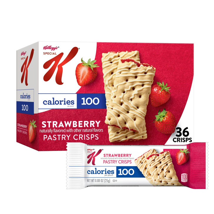 Special K Bar Pastry Crisps Breakfast Bars 100 Calorie Snacks Value Size Strawberry 15.84Oz Box 36 Crisps