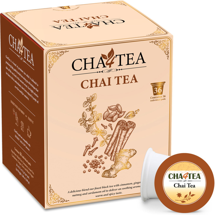 Cha4Tea 36 Count Chai Black Tea Pods Compatible With Keurig K Cup Brewers
