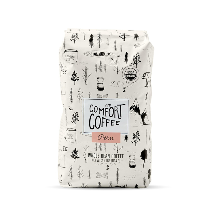 Mt. Comfort Coffee Organic Peru Medium Roast 2.5 Pounds Flavor Notes Of Nutty Chocolate And Citrus Sourced From Small Peruvian Coffee Farms