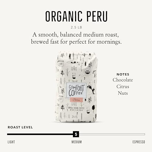 Mt. Comfort Coffee Organic Peru Medium Roast 2.5 Pounds Flavor Notes Of Nutty Chocolate And Citrus Sourced From Small Peruvian Coffee Farms