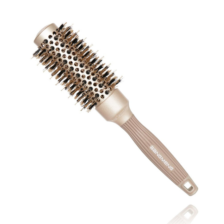 Bangmeng Round Barrel Anti Static Hair Brush With Boar Bristles Nano Thermal Ceramic Ionic Tech For Extra Shine Protect Hair Enhance Texture