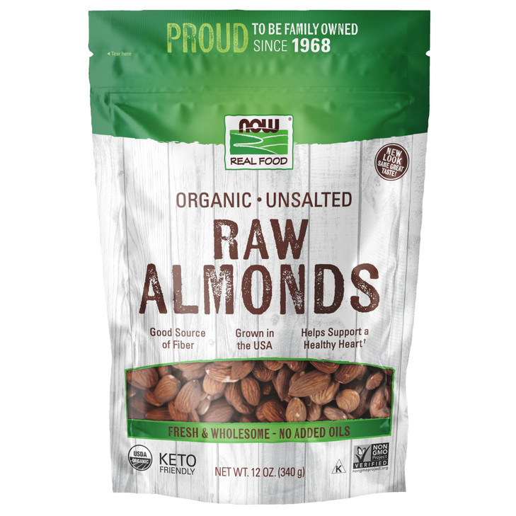 Now Foods Certified Organic Almonds Raw And Unsalted Good Source Of Protein And Fiber Grown In The Usa Certified Non Gmo 12 Ounce Packaging