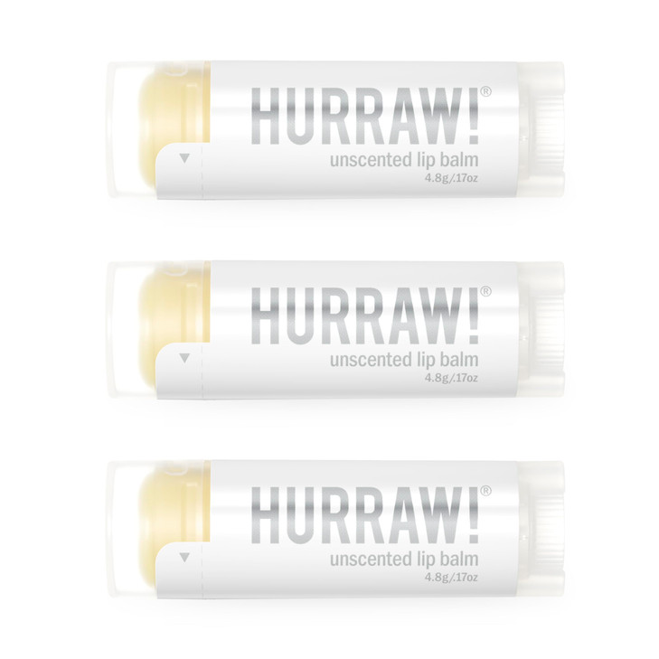 Hurraw Unscented Lip Balm 3 Pack Organic Certified Vegan Cruelty And Gluten Free. Non Gmo 100 Percent Natural Ingredients. Made In Usa