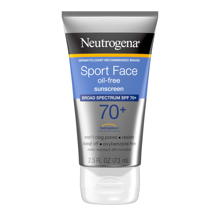 Neutrogena Sport Face Sunscreen SPF 70+, Oil-Free, 2.5 fl oz, Sweat & Water-Resistant, Broad-Spectrum UVA/UVB, Nourish & Restore Skin Balance, Oxyben