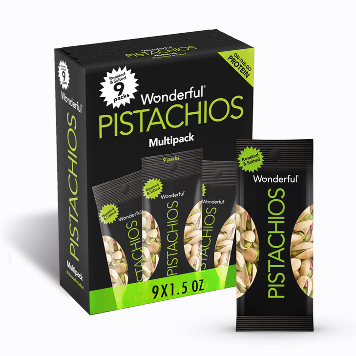 Wonderful Pistachios In Shell Roasted And Salted Nuts 1.5 Ounce Bag Pack Of 9 Protein Snacks On The Go Individually Wrapped Healthy Snacks
