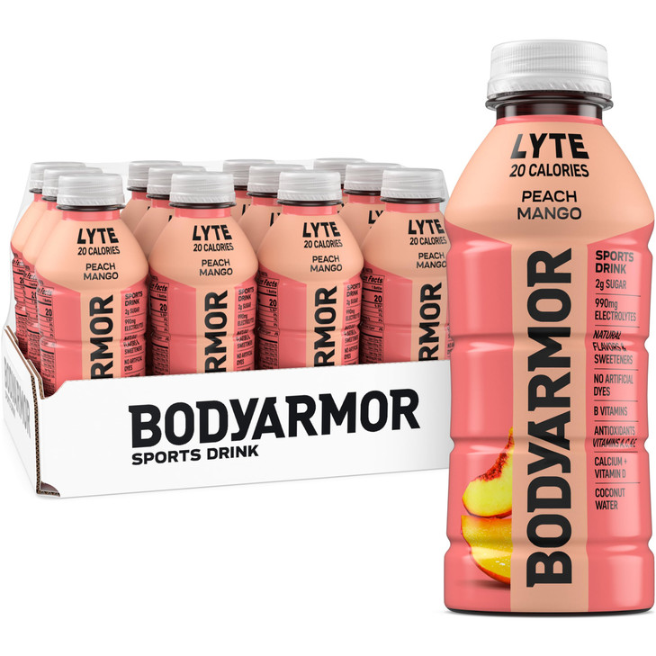 Bodyarmor Lyte Sports Drink Peach Mango Electrolyte Drink 16 Oz 12 Pk