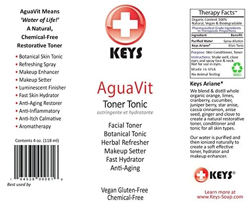 Keys Aguavit Organic Botanical Face Toner And Makeup Setter Spray 4 Oz