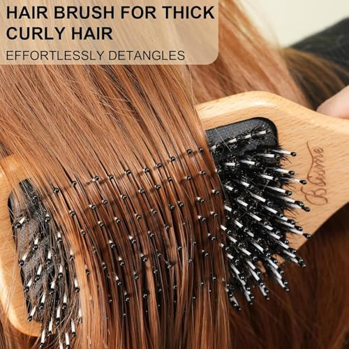 Bsisme Boar Bristle Hair Brush Professional Detangling Brush For Women Men Kids Anti Static Paddle Hairbrush Suitable For Thick Curly