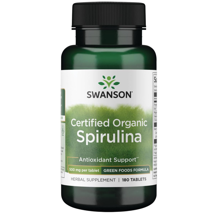 Swanson Certified Organic Spirulina 500 Milligrams 180 Tabs