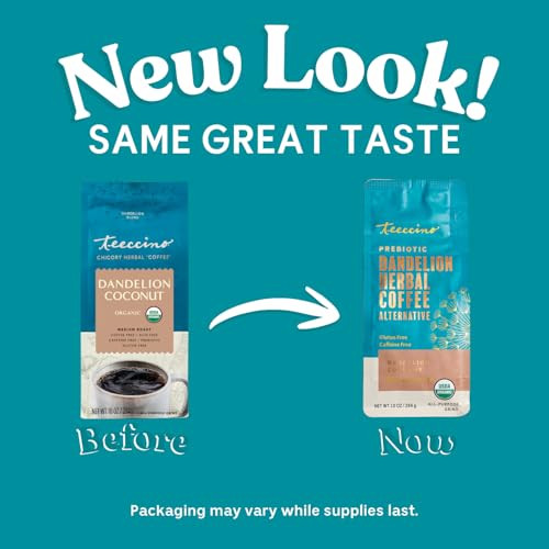Teeccino Dandelion Coconut Herbal Coffee Caffeine Free Coffee Alternative With Prebiotics Gluten Free Acid Free Medium Roast 10 Oz