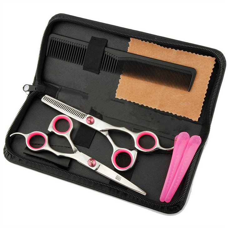 Professional Hair Cutting Scissors Shears Barber Thinning Set Kit Family Hair Cutting Barber Hair Cutting Tool Thinning Texturizing Pink 6