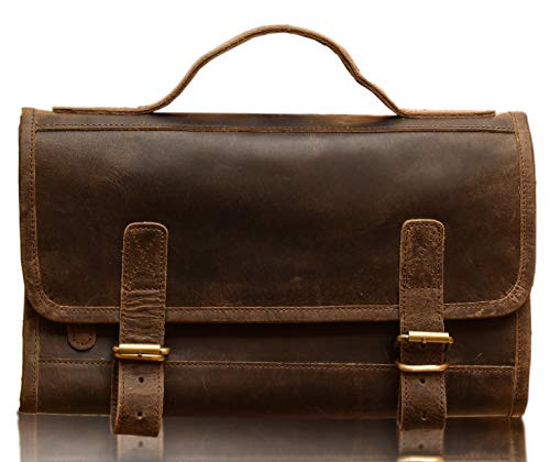 Komalc Premium Buffalo Leather Hanging Toiletry Bag Travel Dopp Kit Distressed Tan