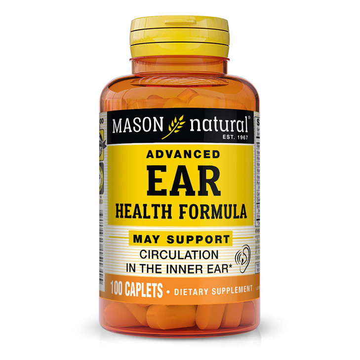 MASON NATURAL Advanced Ear Health, 33 Day Supply, Supports Normal Circulation in The Inner Ear & Ringing, 100 Caplets