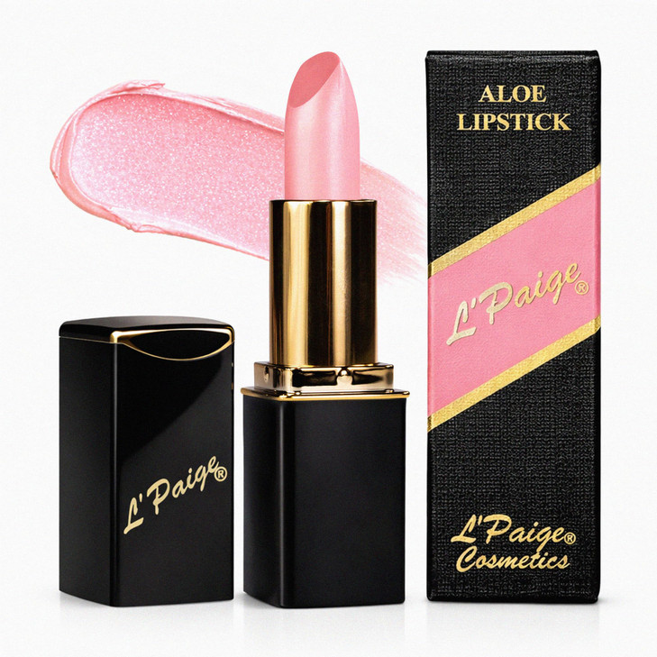 L Paige Shimmery Ice Lipstick Frosted Pink Shimmer Lip Color Aloe Vera Moisturizing Formula Long Lasting Cool Toned Iridescent Finish Shade