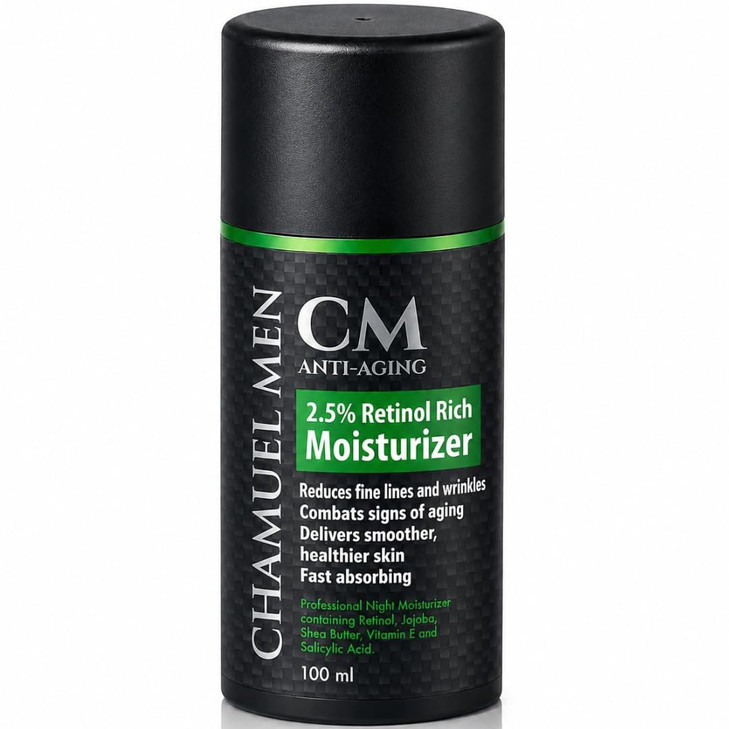 Chamuel Men Daily Face Cream For Men With 2.5 Percent Retinol Anti Aging Moisturizer For Fine Lines Dark Spots And Wrinkles Overnight Lotion