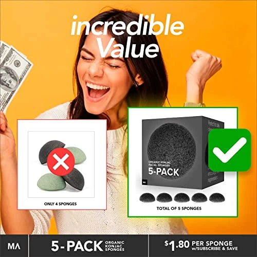 Minamul Konjac Exfoliating Organic Facial Sponge Set Gentle Daily Face Scrub Skincare Best Bamboo Activated Charcoal Safe For Oily Dry